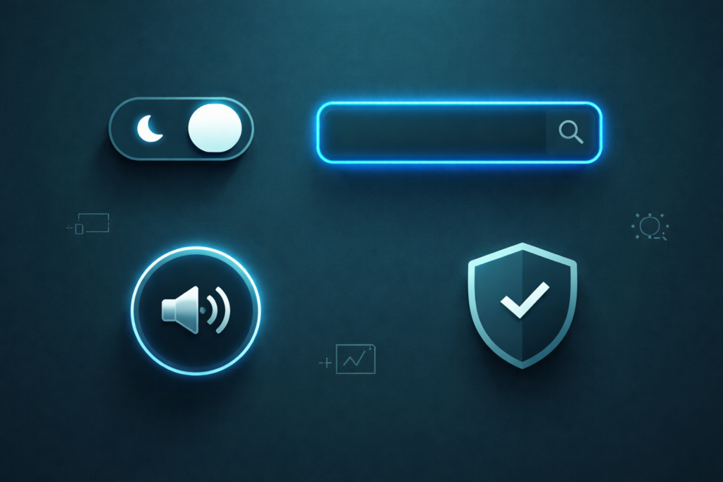 Minimal dark teal visual representing EU website accessibility compliance in 2026 with modern UI elements and accessibility icons.