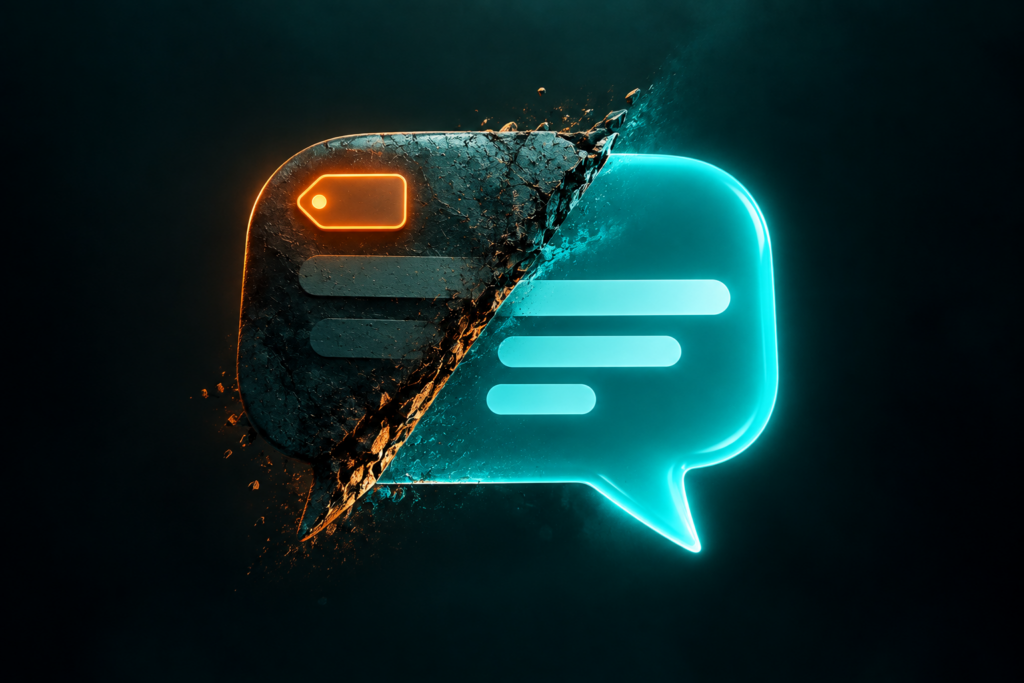 Ads in ChatGPT — sponsored label appearing beside AI chat bubble in Aella teal and orange